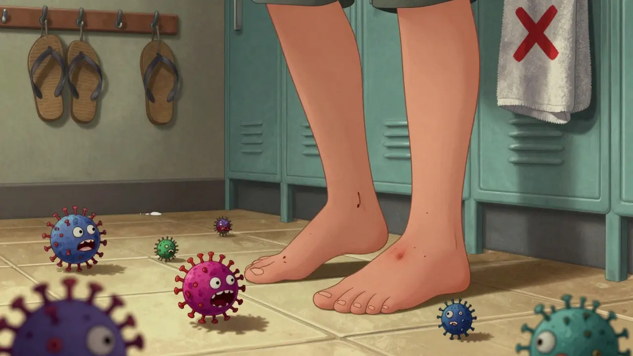 Adult afraid to step on locker room floor due to painful plantar wart