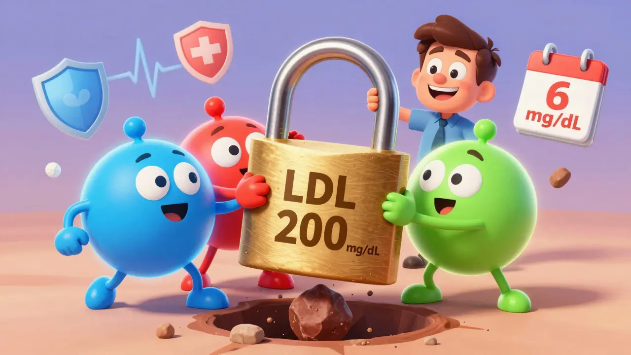 Three medicine heroes team up to lock a high LDL level, while a patient watches LDL plummet to target.