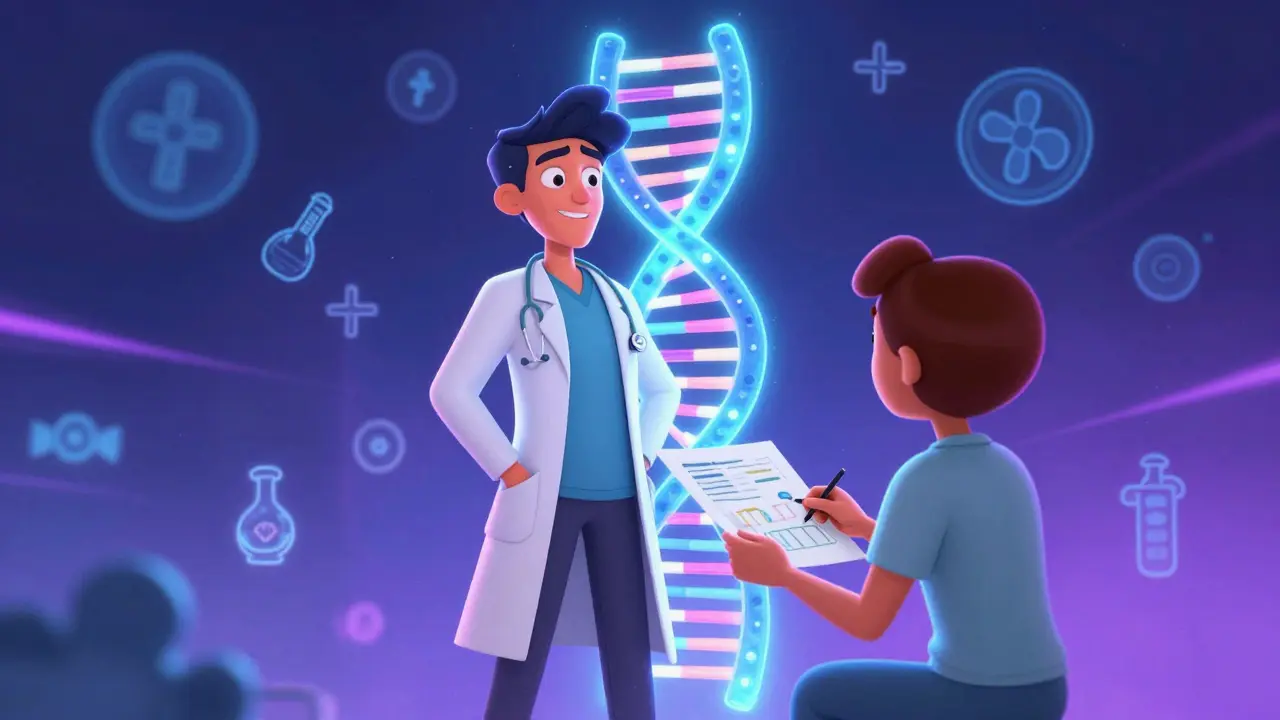 Person with DNA helix symbolizing personalized medication choices