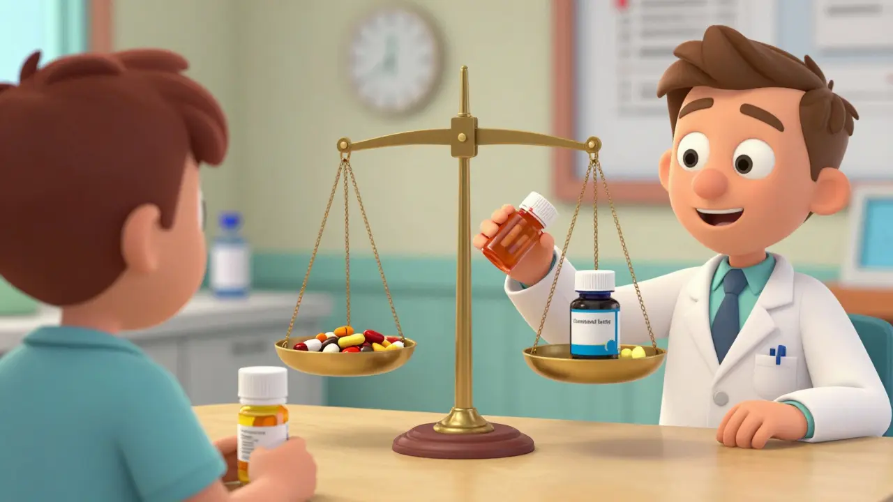 Pharmacist handing two pill bottles with unbalanced scale showing absorption differences